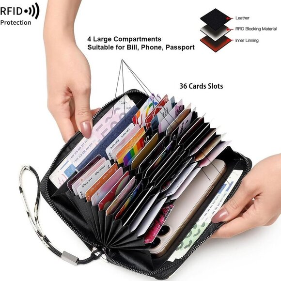 Elegant 36-Slot Wallet for Women - RFID Protected Accordion Purse, Cow Print - Picture 3 of 6